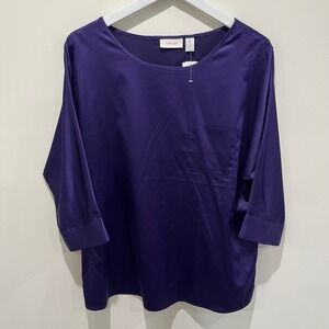 New Chicos Soft Shimmer Emmy Top Women Size 2 Deep Purple Satin Blouse‎ Classic